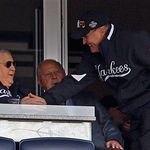 George Steinbrenner greets Yankees superfan Rudy Giuliani at the 2010 home opener